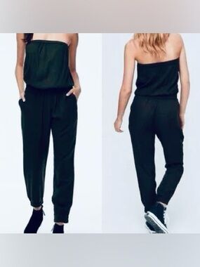 Strapless Cinched Waist Jumpsuit with Pockets